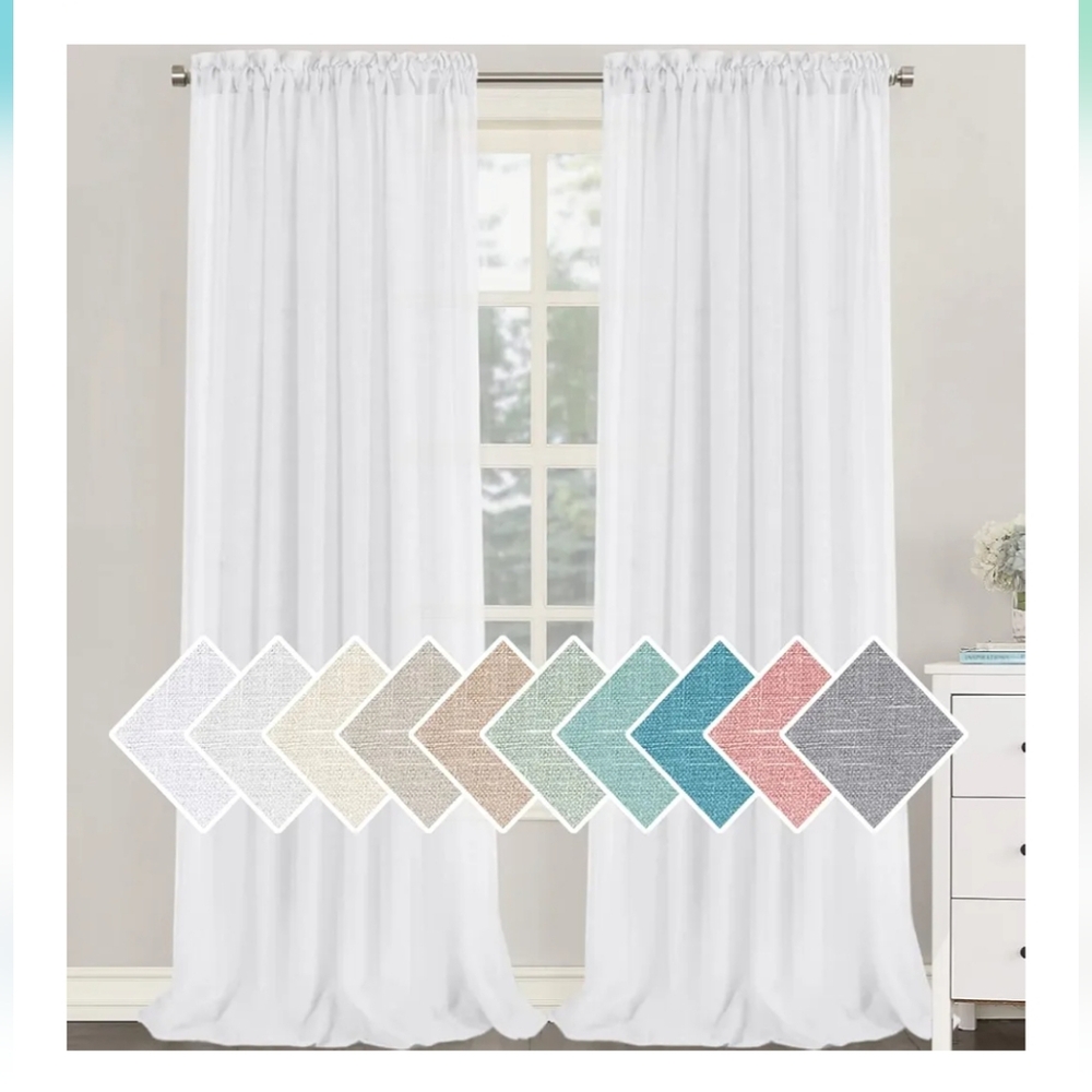 NWT! H Versailtex Elegant White Linen Curtains set of 2 panels 52 x 108